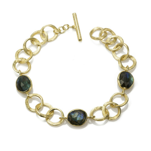 Pulsera de eslabones y Labradoritas en baño de oro 18k