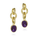 Pendientes largos Amatista de plata con Baño de Oro 18k