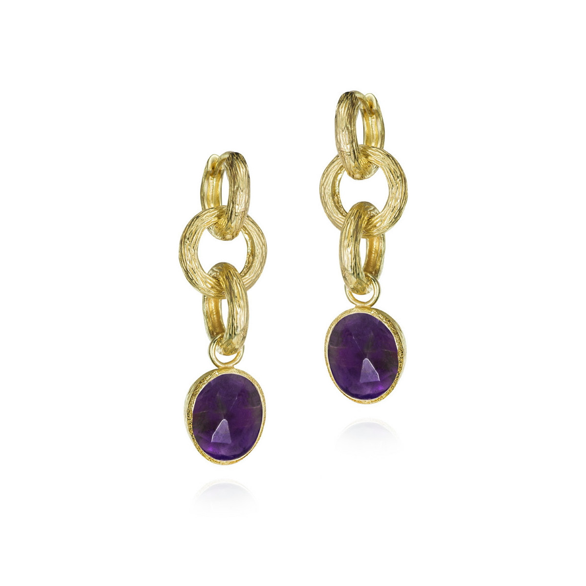 Pendientes largos Amatista de plata con Baño de Oro 18k