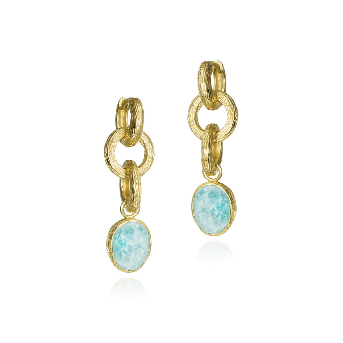 Pendientes largos Amazonita de plata con Baño de Oro 18k
