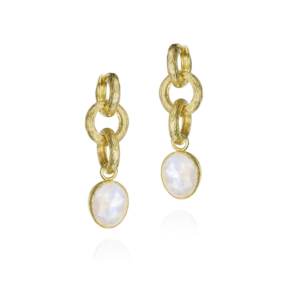 Pendientes largos Espectrolita de plata con Baño de Oro 18k