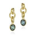 Pendientes largos Labradorita de plata con Baño de Oro 18k