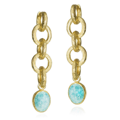 Pendientes extra largos Amazonita de plata con Baño de Oro 18k