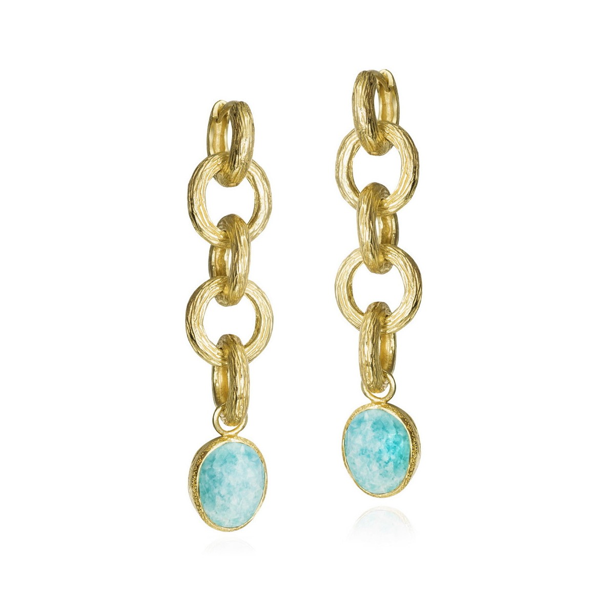 Pendientes extra largos Amazonita de plata con Baño de Oro 18k