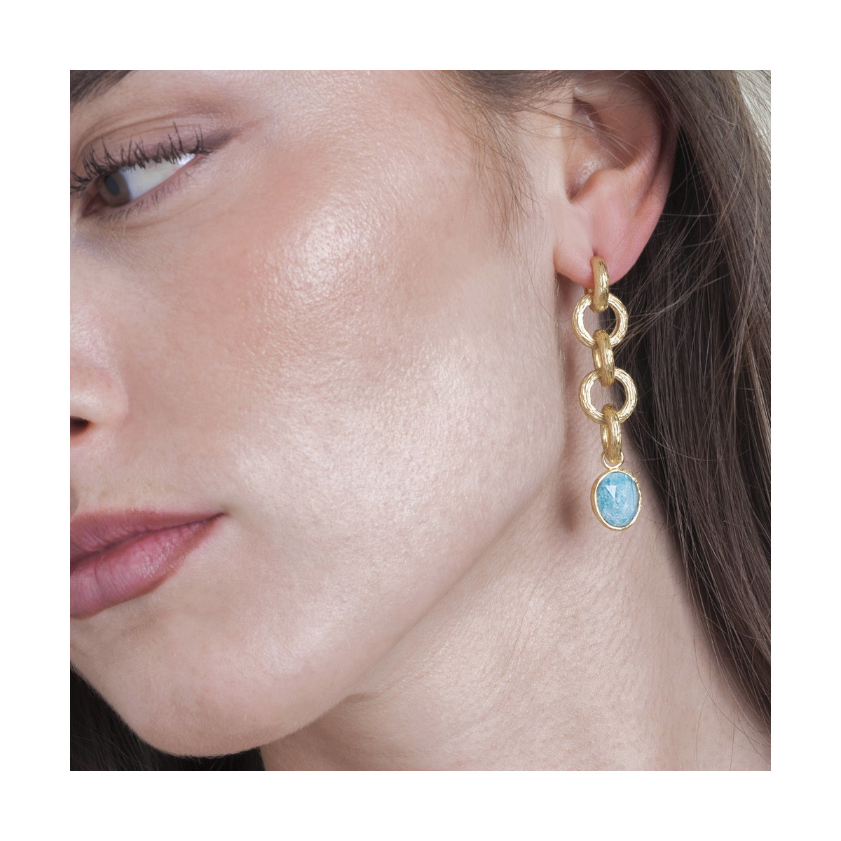 Pendientes extra largos Amazonita de plata con Baño de Oro 18k