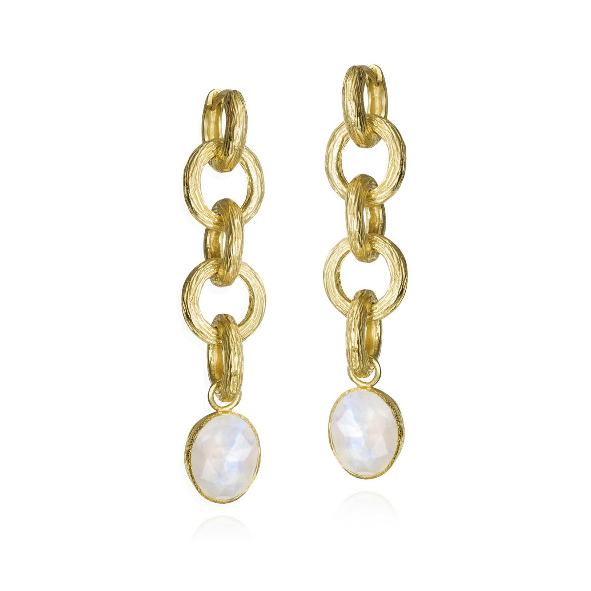Pendientes extra largos Espectrolita de plata con Baño de Oro 18k