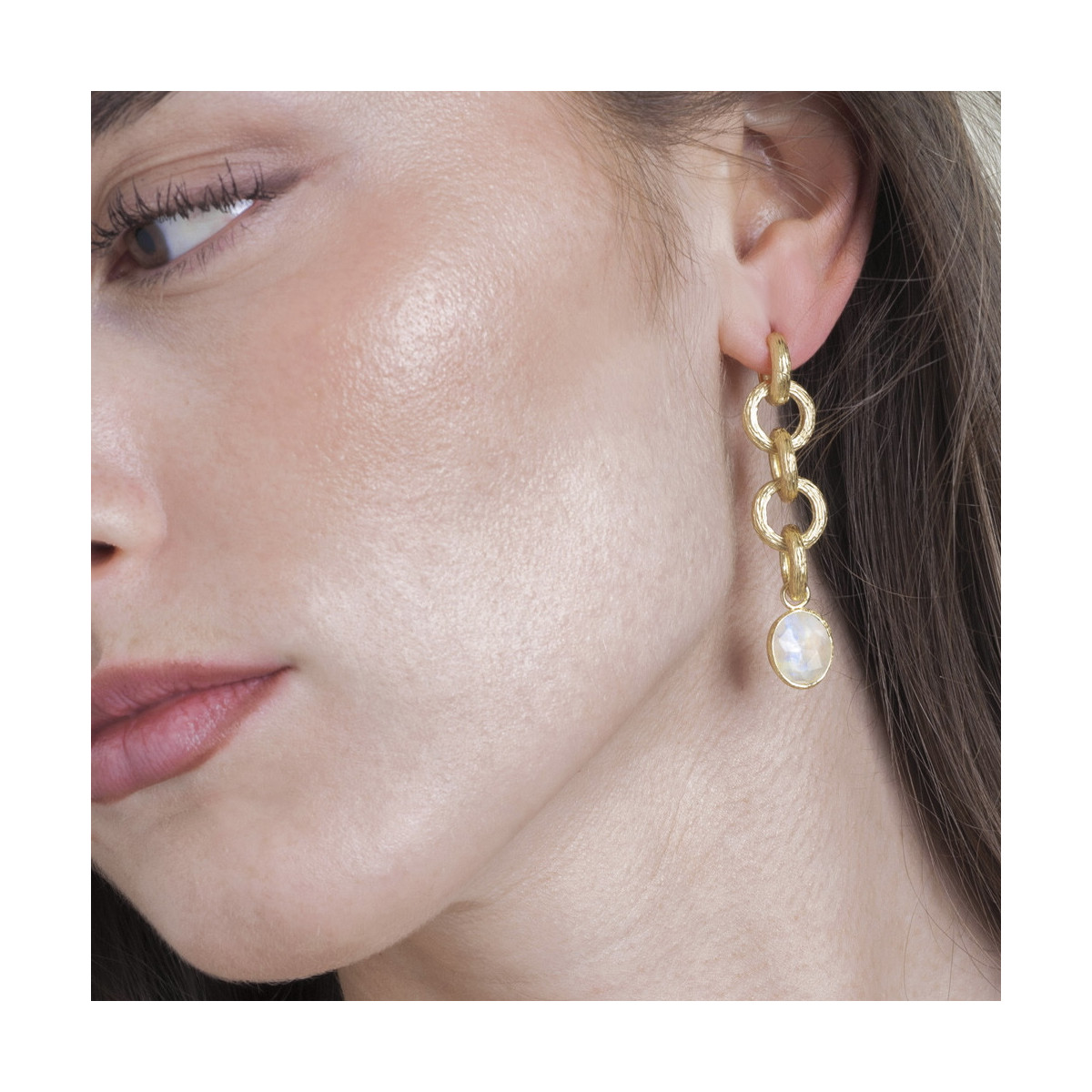 Pendientes extra largos Espectrolita de plata con Baño de Oro 18k