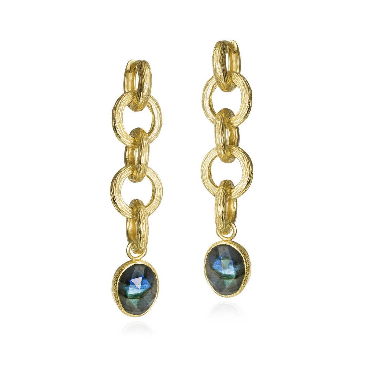 Pendientes extra largos Labradorita de plata con Baño de Oro 18k