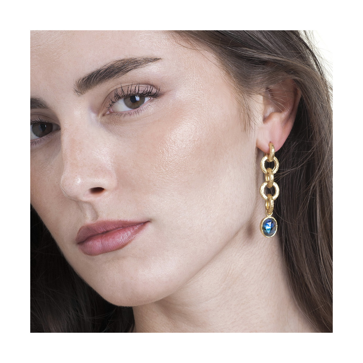 Pendientes extra largos Labradorita de plata con Baño de Oro 18k