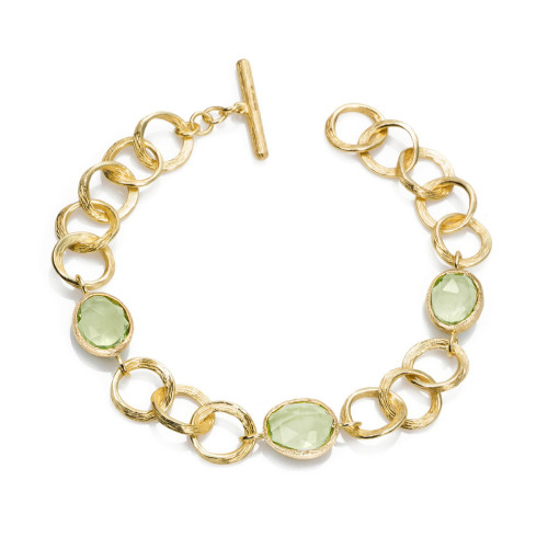Pulsera de eslabones con amatista verde de plata con baño de oro 18k