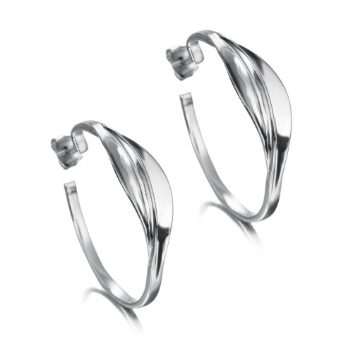 Pendientes aros de presión con diseño ondulado en plata de ley 925