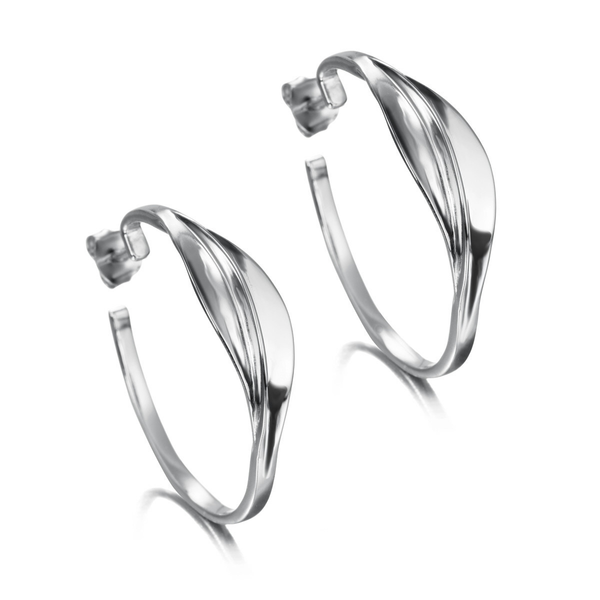 Pendientes aros de presión con diseño ondulado en plata de ley 925