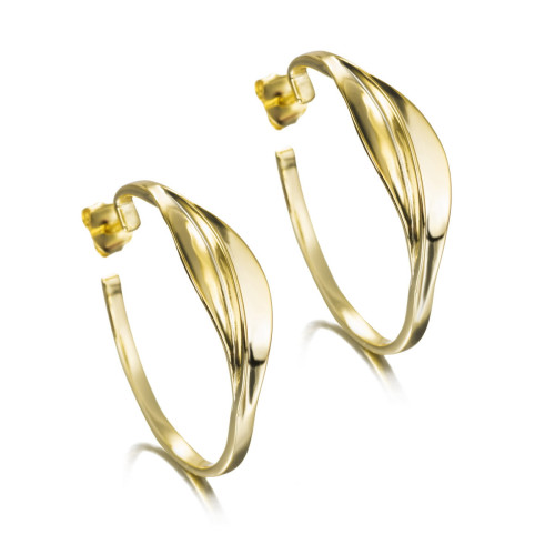 Pendientes aros de presión con diseño ondulado con baño de oro 18k