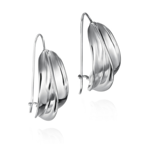 Pendientes con gancho vertical y diseño ondulado en plata de ley 925