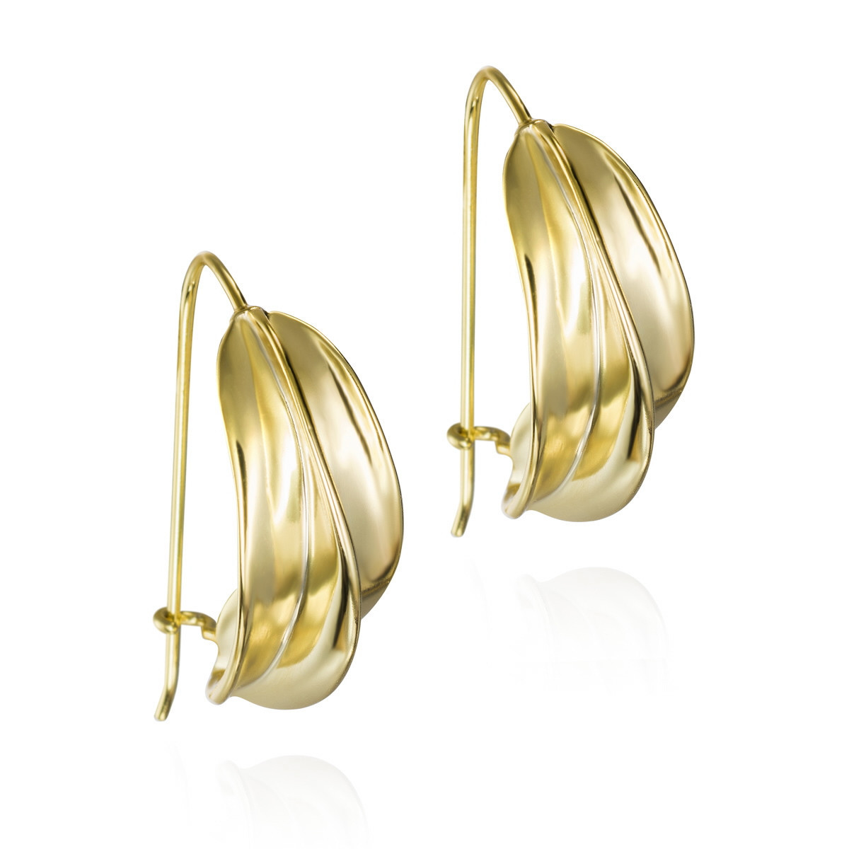 Pendientes con gancho vertical y diseño ondulado con baño de oro 18k
