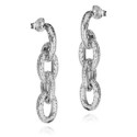Long 925 Sterling Silver Earrings with Floral Textured Links