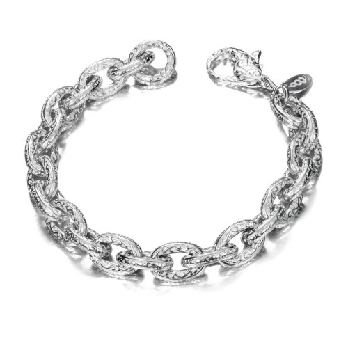 Pulsera de eslabones en plata de ley 925 con grabado floral