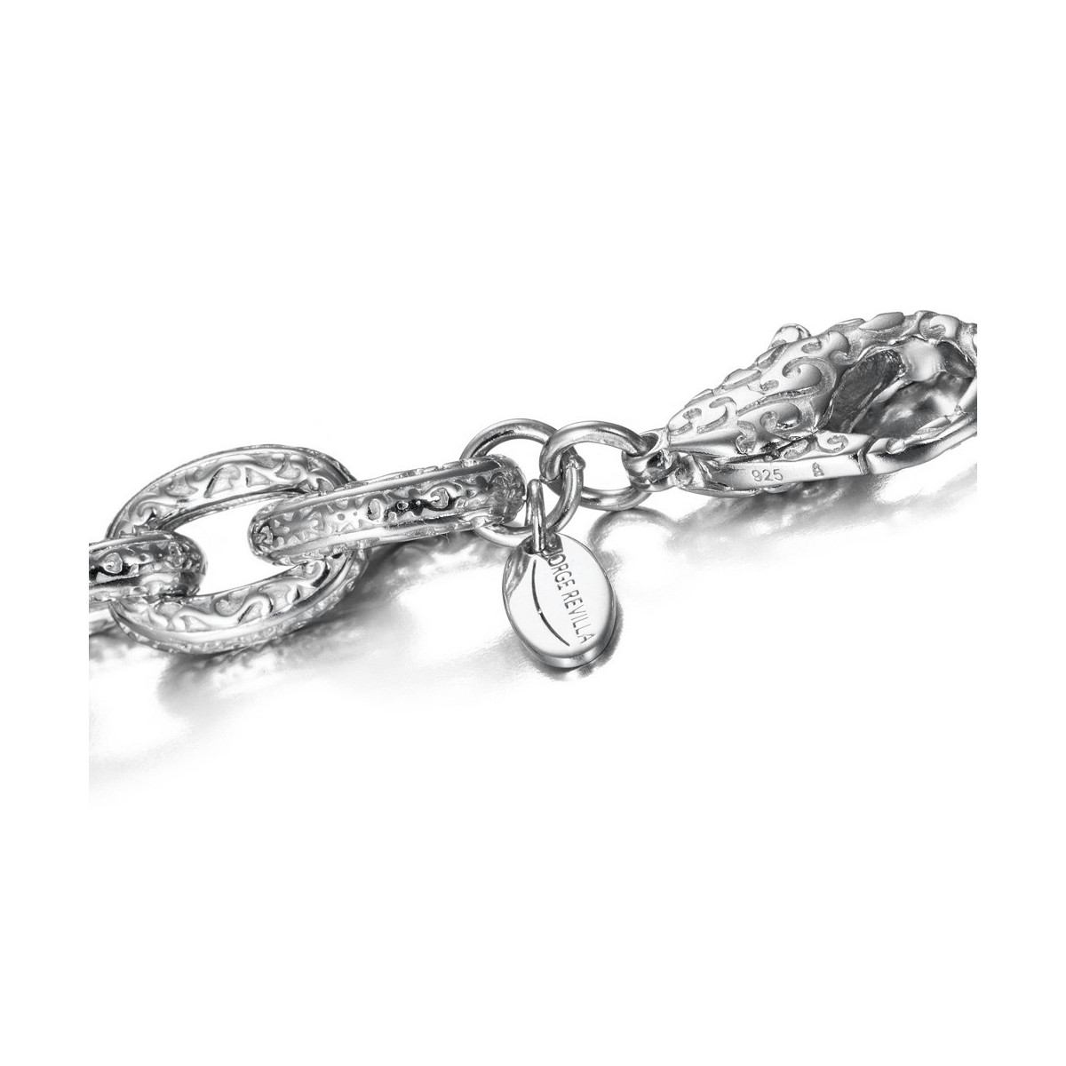 Pulsera de eslabones en plata de ley 925 con grabado floral
