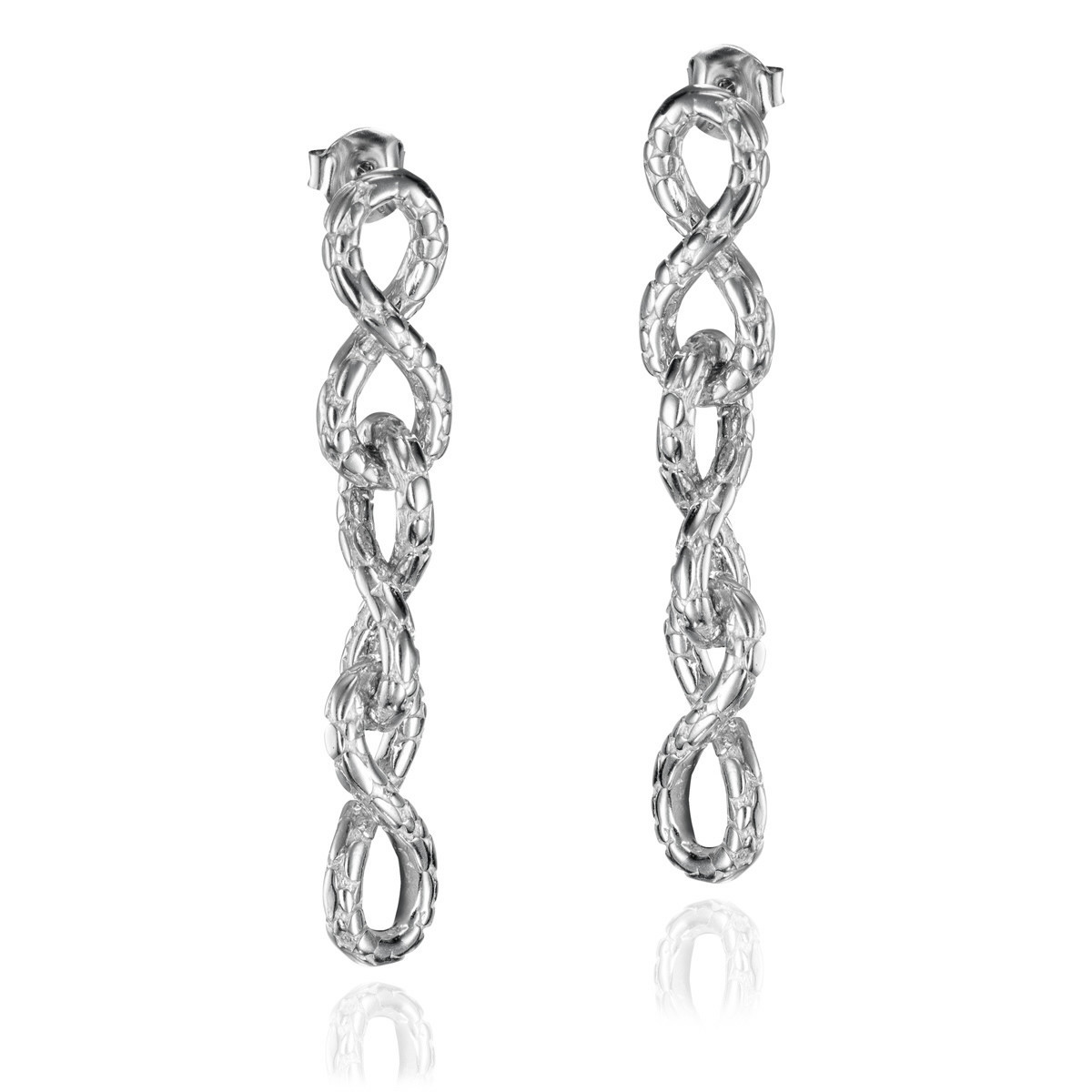 Pendientes largos de infinitos con motivo de serpiente en plata de ley 925