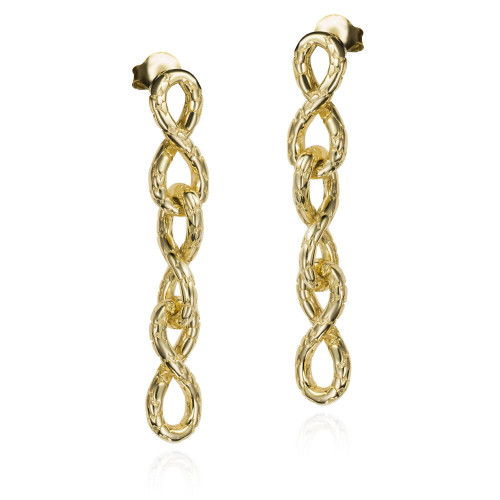 Pendientes largos de infinitos con motivo de serpiente en baño de oro 18k