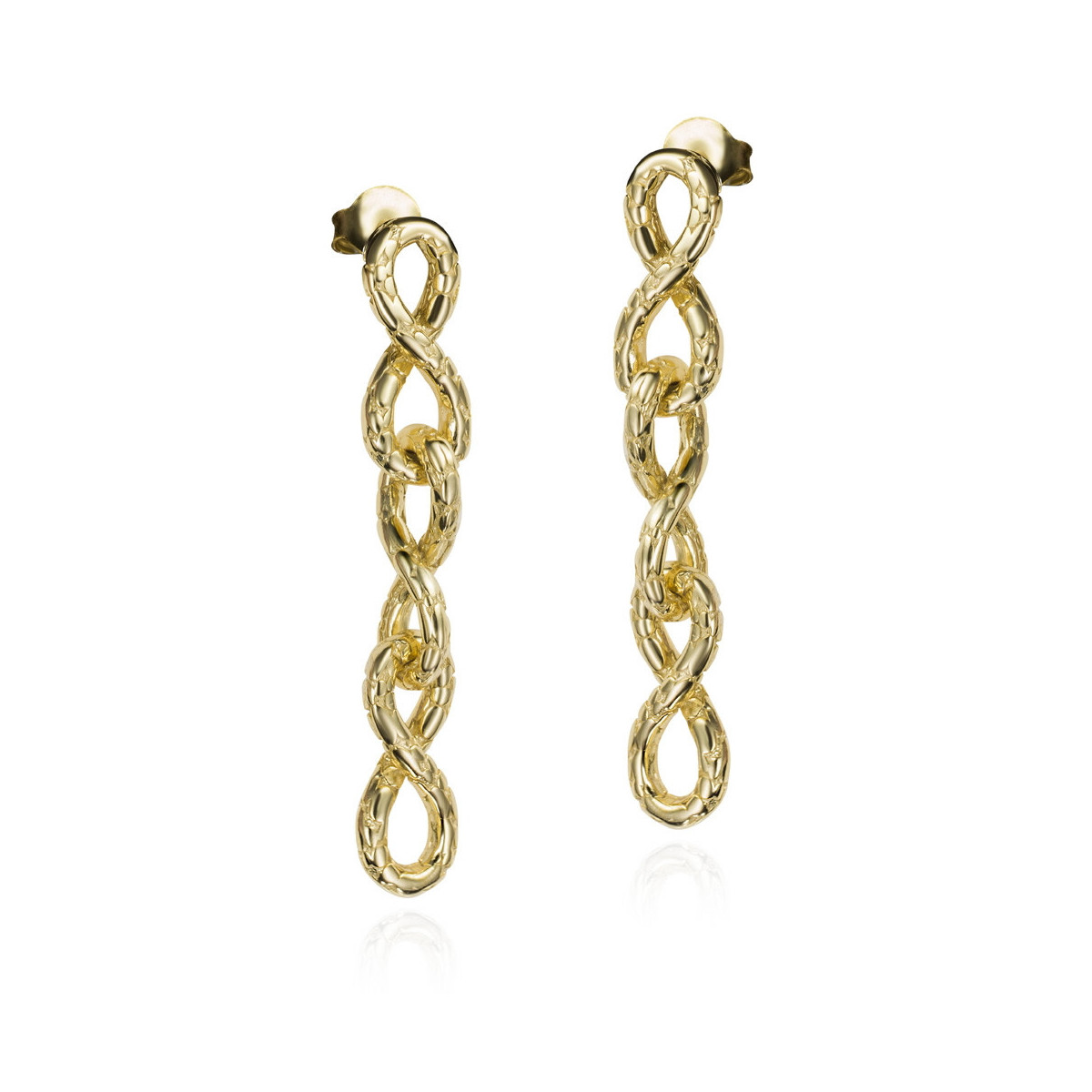 Pendientes largos de infinitos con motivo de serpiente en baño de oro 18k