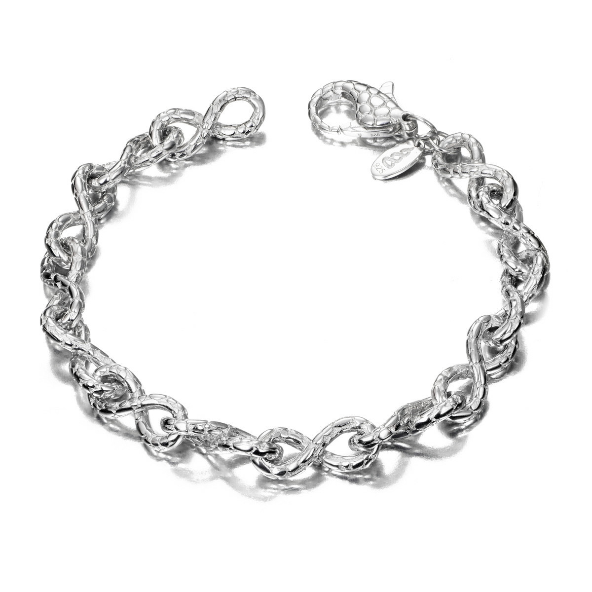 Pulsera infinito con textura de serpiente en plata de ley 925
