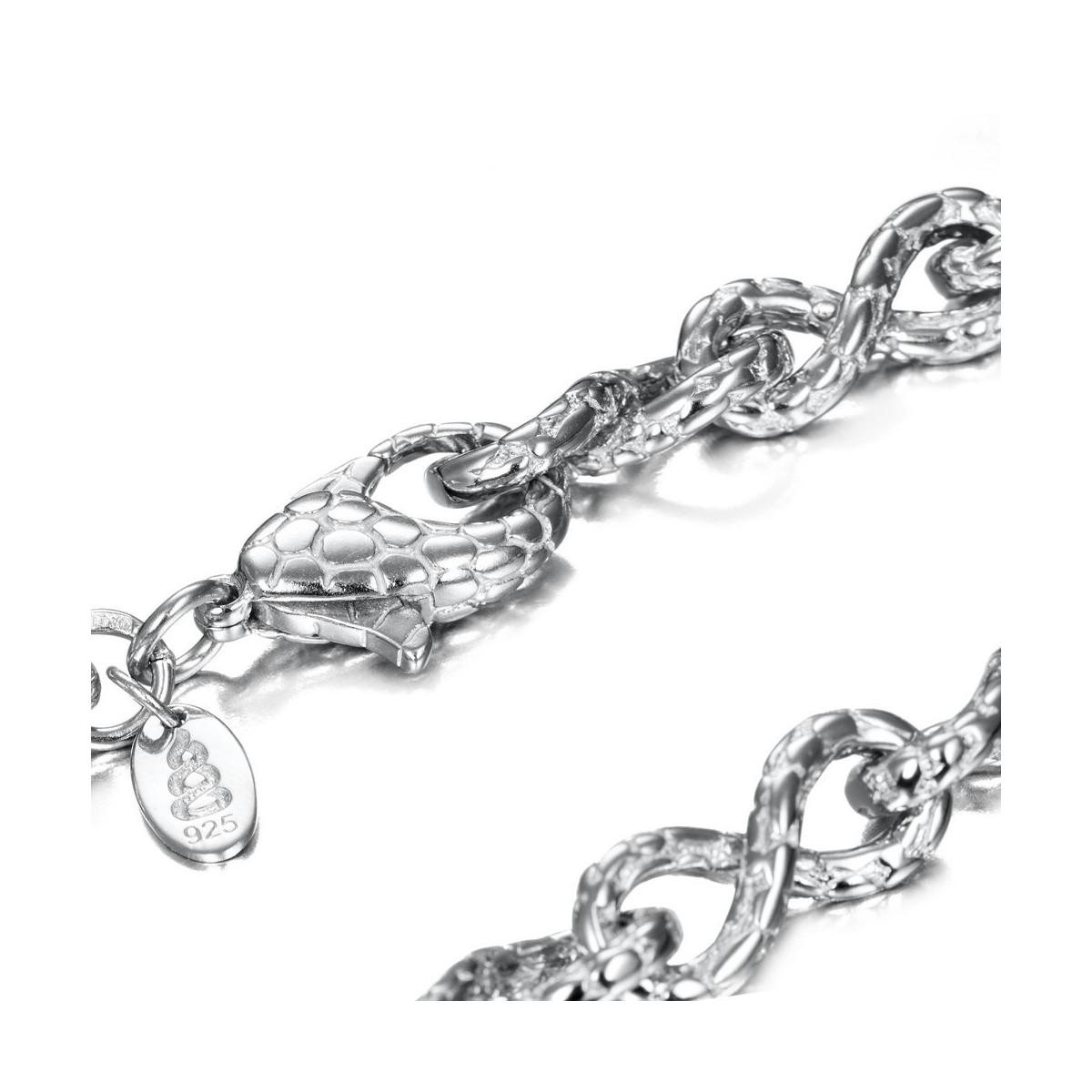 Pulsera infinito con textura de serpiente en plata de ley 925
