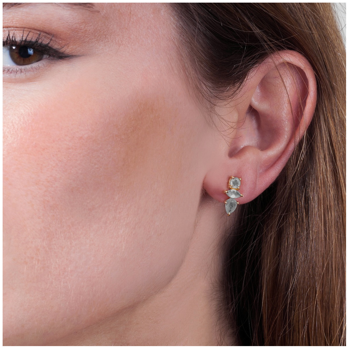 Stud Earrings with Labradorites in 18k Gold Vermeil