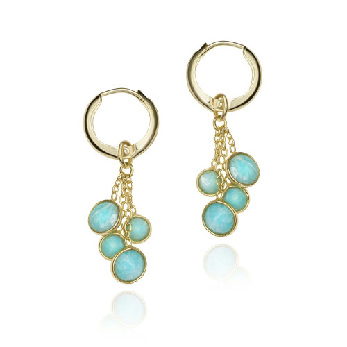 Pendientes de aro con baño de oro 18k y Amazonitas
