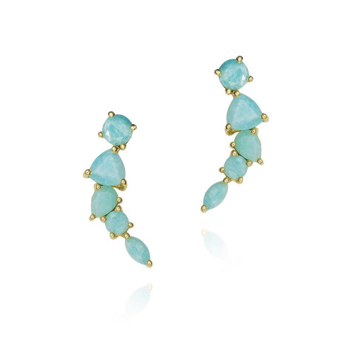 Pendientes trepadores con Amazonitas en baño de oro 18k