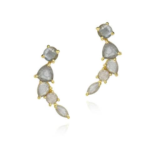 Labradorite Climber Earrings in Sterling Silver with 18k Gold Vermeil