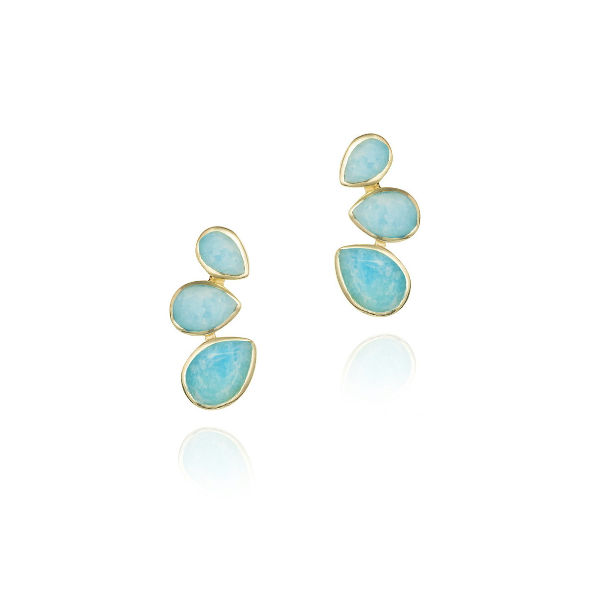 Stud Earrings with Oval Amazonites in 18k Gold Vermeil