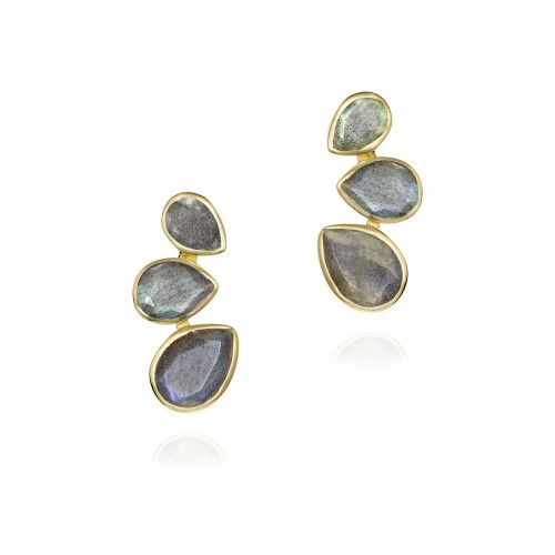 Pendientes de presión con Labradoritas ovaladas en baño de oro 18k