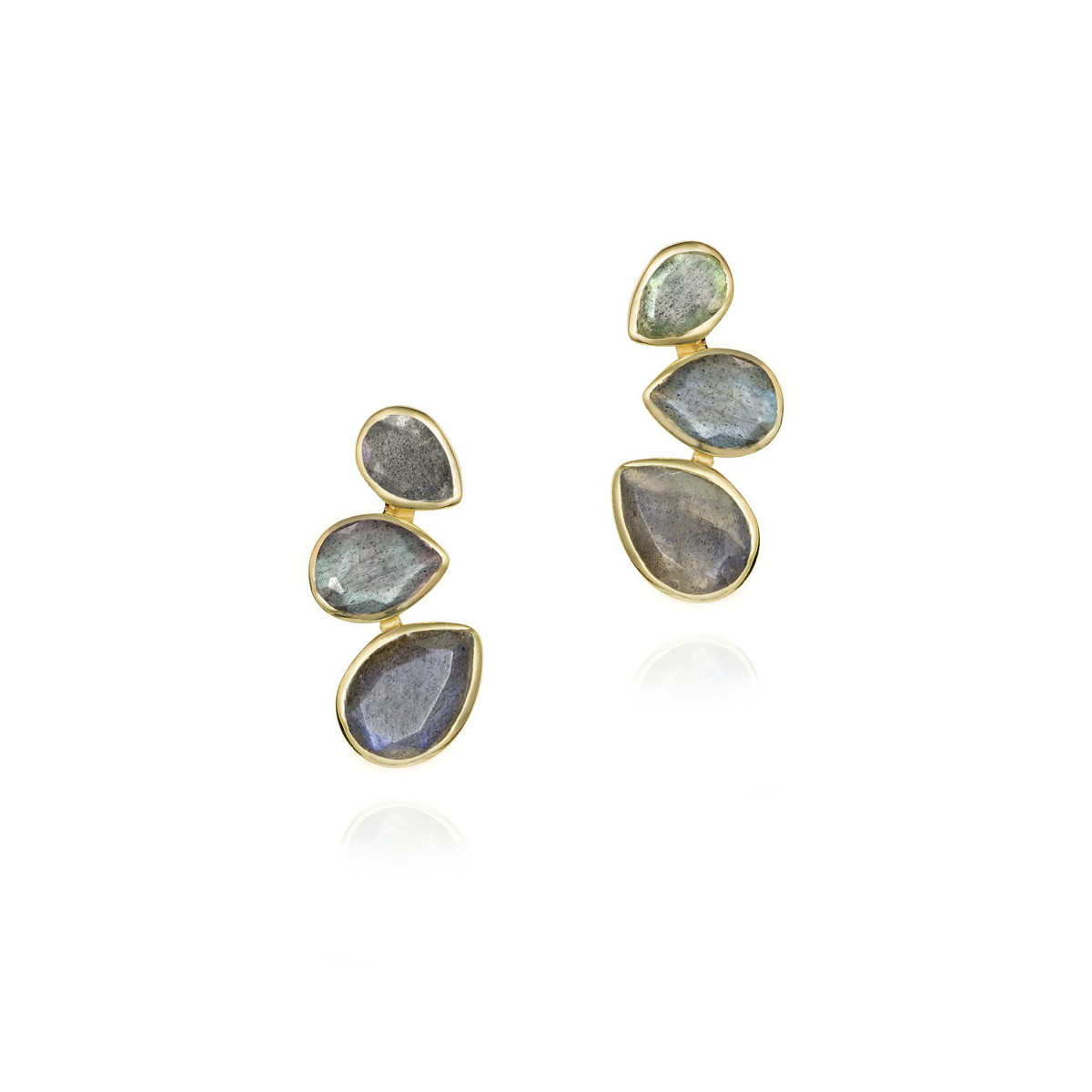 Stud Earrings with Oval Labradorites in 18k Gold Vermeil
