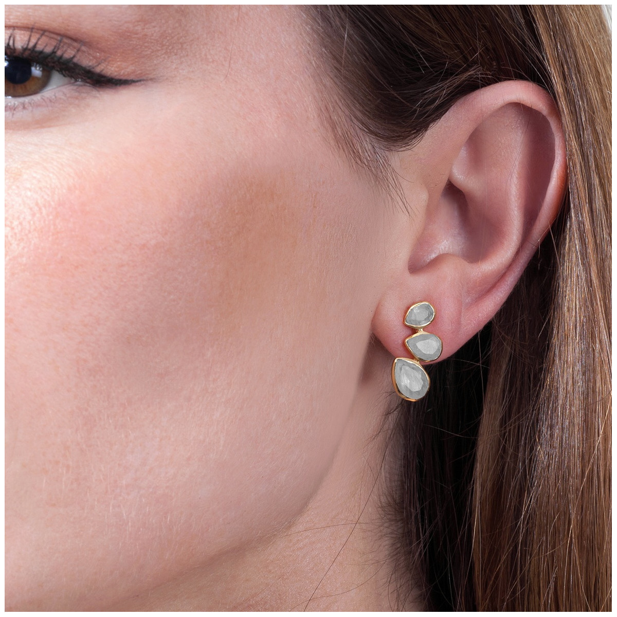 Stud Earrings with Oval Labradorites in 18k Gold Vermeil