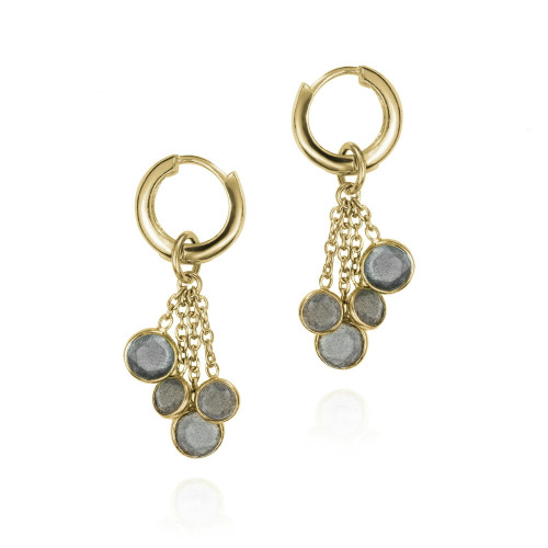 Drop hoop earrings with labradorite in sterling silver with 18k gold vermeil
