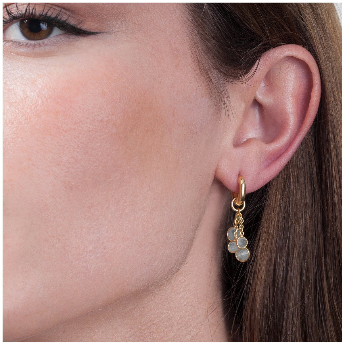 Hoop Earrings with Labradorites in 18k Gold Vermeil