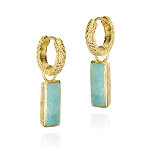 Pendientes de aro con amazonita en plata de ley bañada en oro 18k