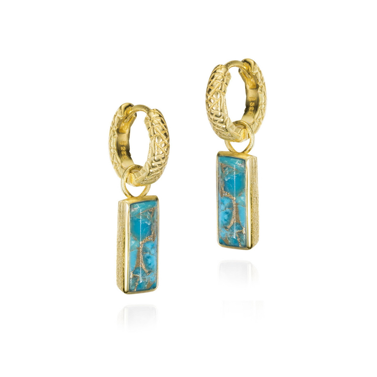 Pendientes de aro con turquesa en plata de ley bañada en oro 18k