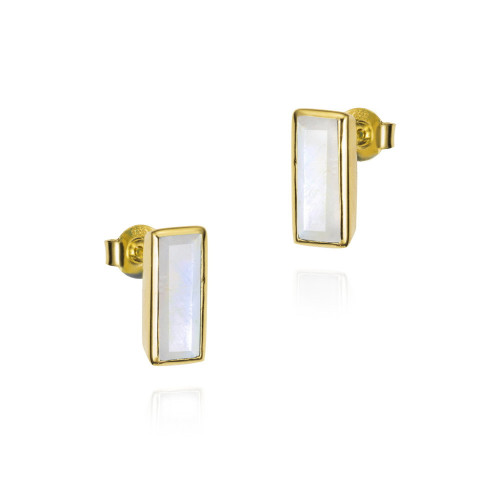 Pendientes de espectrolita en plata de ley bañada en oro 18k