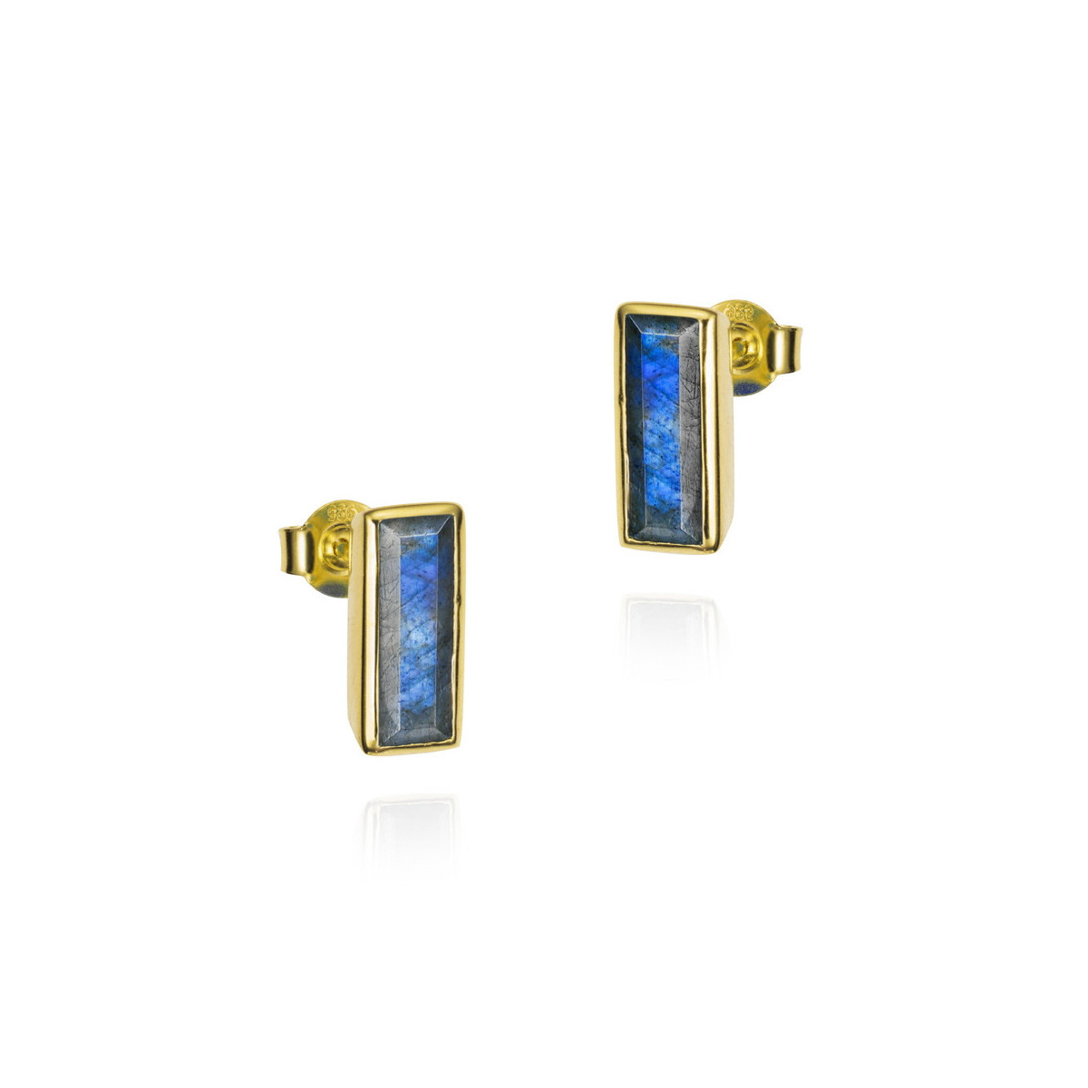 Pendientes de labradorita en plata de ley bañada en oro 18k