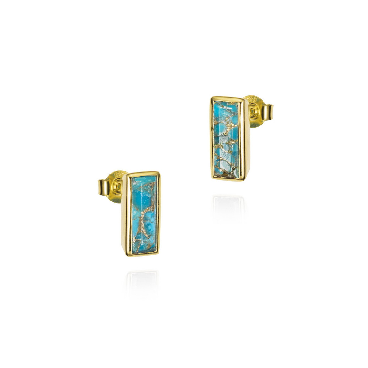 Pendientes de turquesa en plata de ley bañada en oro 18k