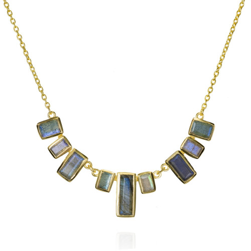 Collar skyline con labradorita en plata de ley bañada en oro 18k