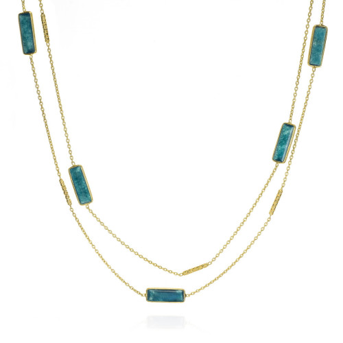 Collar largo con apatita en plata de ley bañada en oro 18k