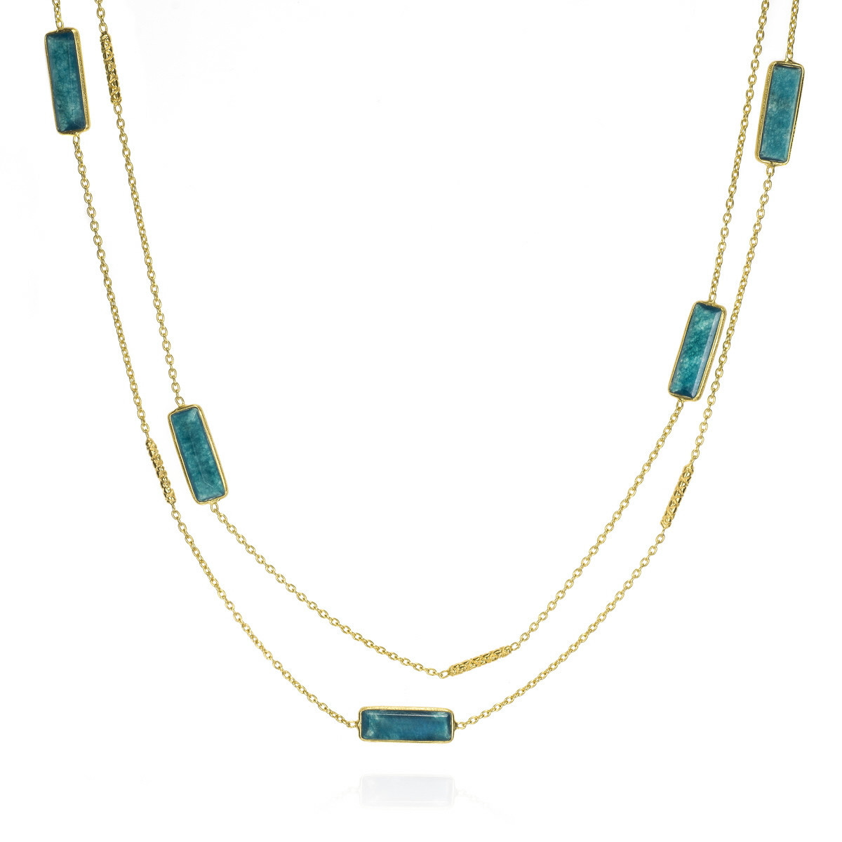Collar largo con apatita en plata de ley bañada en oro 18k