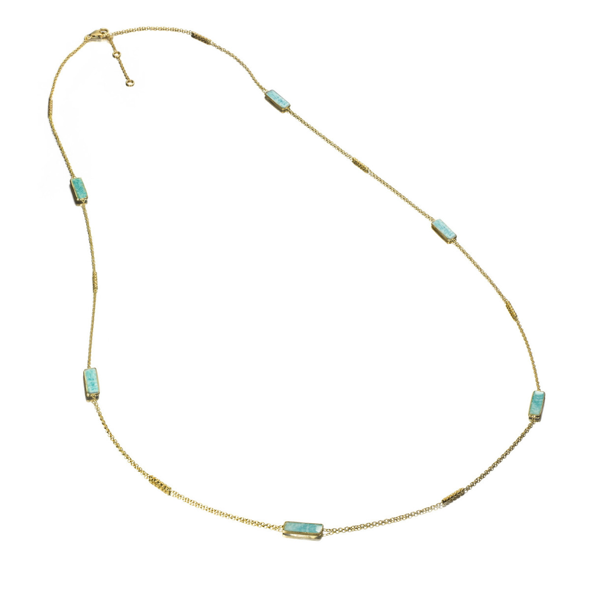 Collar largo con amazonita en plata de ley bañada en oro 18k