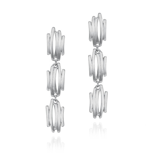 Long Sterling Silver Irregular Motif Earrings