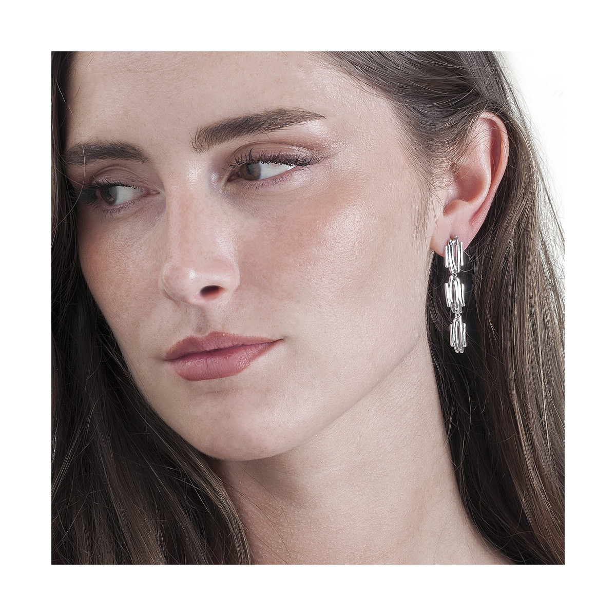 Long Sterling Silver Irregular Motif Earrings
