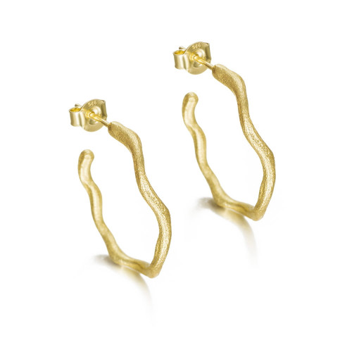 Pendientes de aro irregular plata de ley con baño de oro 18k