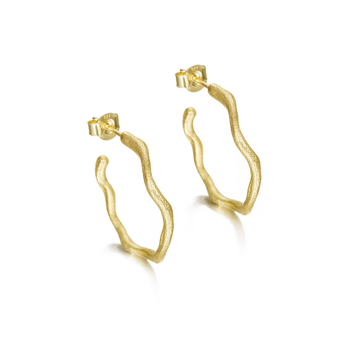 Pendientes de aro irregular plata de ley con baño de oro 18k